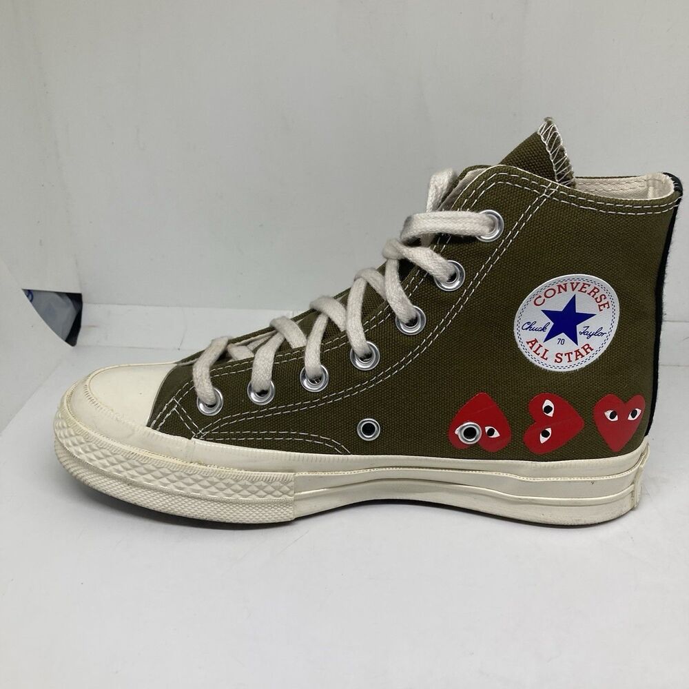 Converse Comme des GarconsWomens 5 PLAY Chuck Taylor High Top Olive Hearts - Picture 7 of 10